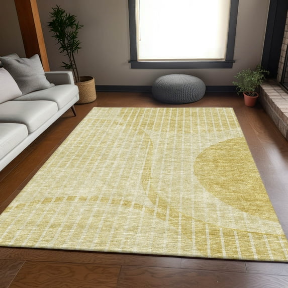 Addison Rugs Mayfield Washable Transitional Striped Gold Rectangle Rug, 9' x 12'