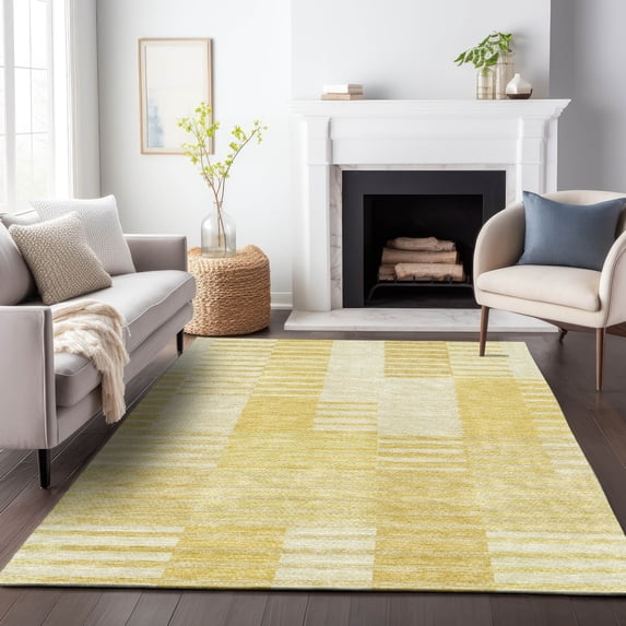 Addison Rugs Mayfield Washable Transitional Striped Honey Rectangle Rug, 8' x 10'