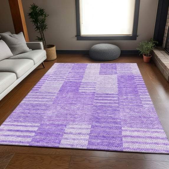 Addison Rugs Mayfield Washable Transitional Striped Lavender Rectangle Rug, 8' x 10'