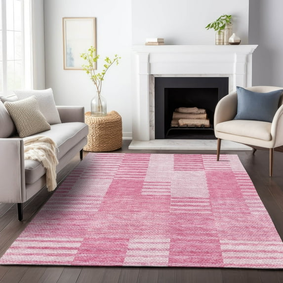 Addison Rugs Mayfield Washable Transitional Striped Pink Rectangle Rug, 5' x 7'6"
