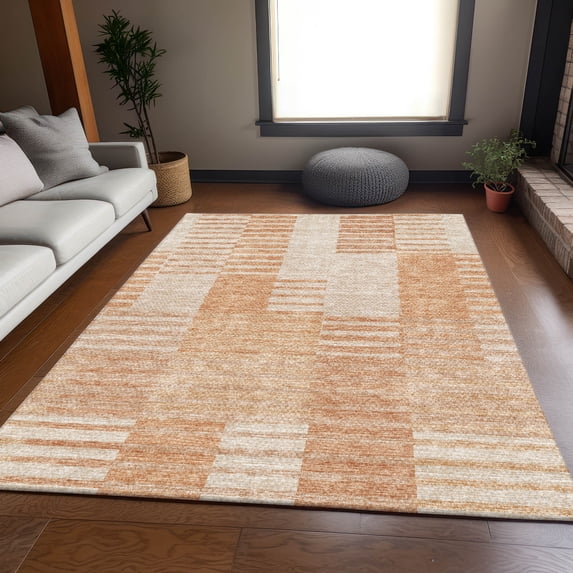 Addison Rugs Mayfield Washable Transitional Striped Salmon Rectangle Rug, 9' x 12'