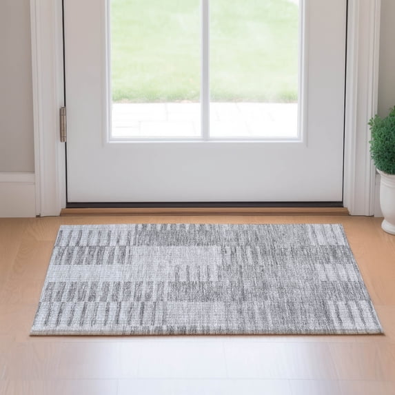 Addison Rugs Mayfield Washable Transitional Striped Silver Rectangle Rug, 1'8" x 2'6"