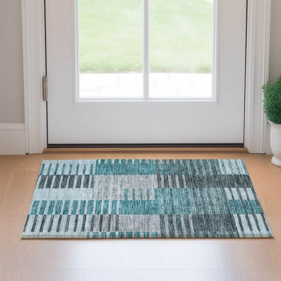 Addison Rugs Mayfield Washable Transitional Striped Teal Rectangle Rug, 1'8" x 2'6"
