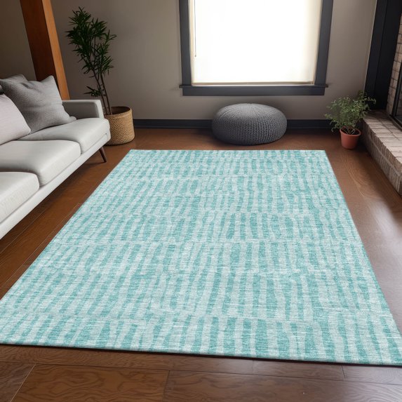 Addison Rugs Mayfield Washable Transitional Striped Teal Rectangle Rug, 10' x 14'