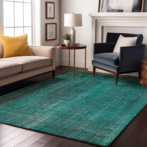 Addison Rugs Mayfield Washable Transitional Striped Teal Rectangle Rug, 9' x 12'