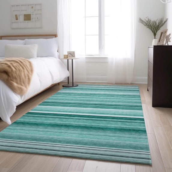 Addison Rugs Mayfield Washable Transitional Stripes Aqua Rectangle Rug, 5' x 7'6"