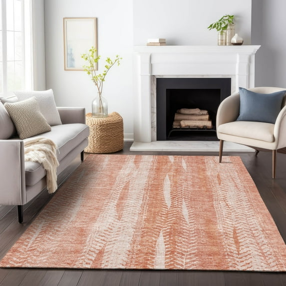 Addison Rugs Mayfield Washable Transitional Stripes Coral Rectangle Rug, 3' x 5'