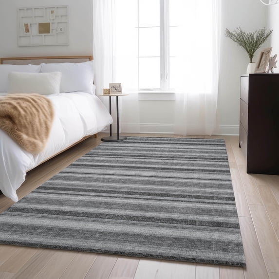 Addison Rugs Mayfield Washable Transitional Stripes Silver Rectangle Rug, 3' x 5'