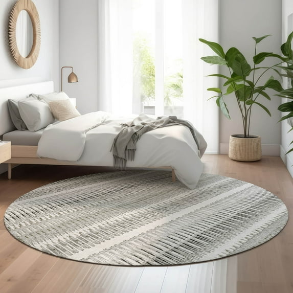 Addison Rugs Mayfield Washable Transitional Stripes Ivory Round Rug, 8' x 8'