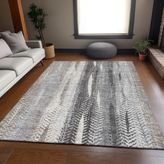 Addison Rugs Mayfield Washable Transitional Stripes Khaki Rectangle Rug, 9' x 12'