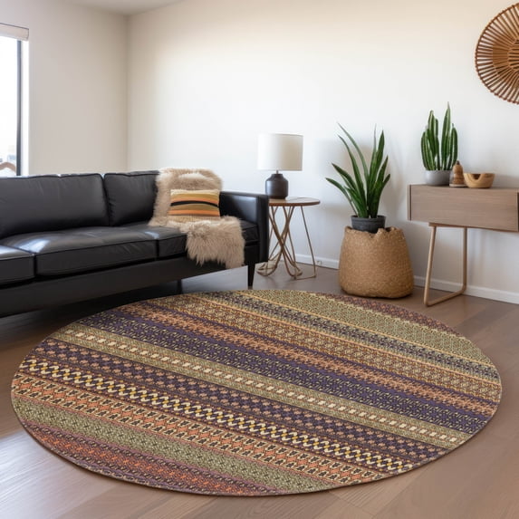 Addison Rugs Mayfield Washable Transitional Stripes Paprika Round Rug, 8' x 8'