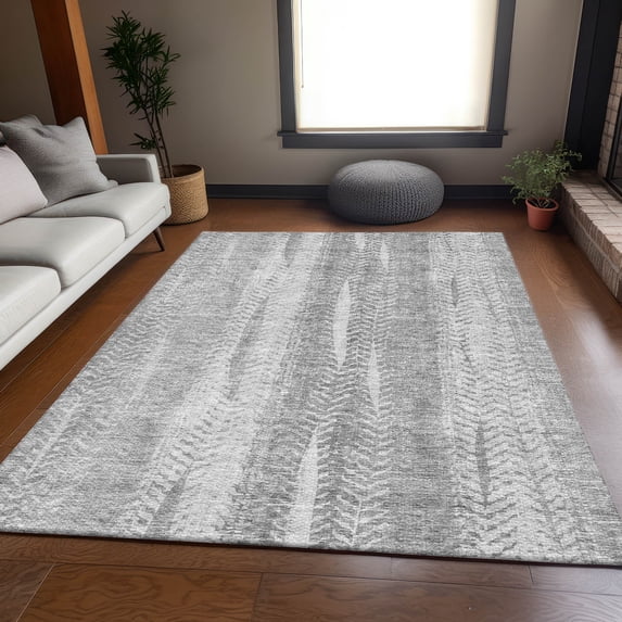 Addison Rugs Mayfield Washable Transitional Stripes Silver Rectangle Rug, 9' x 12'