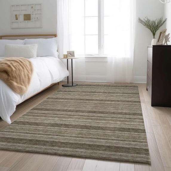Addison Rugs Mayfield Washable Transitional Stripes Taupe Rectangle Rug, 10' x 14'