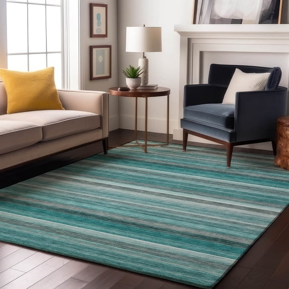 Addison Rugs Mayfield Washable Transitional Stripes Teal Rectangle Rug, 8' x 10'