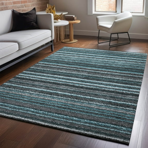 Addison Rugs Mayfield Washable Transitional Stripes Teal Rectangle Rug, 8' x 10'