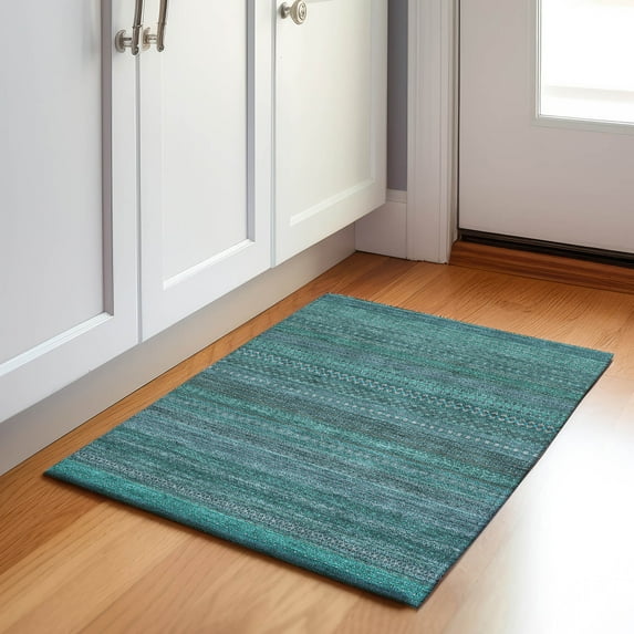 Addison Rugs Mayfield Washable Transitional Stripes Turquoise Rectangle Rug, 1'8" x 2'6"