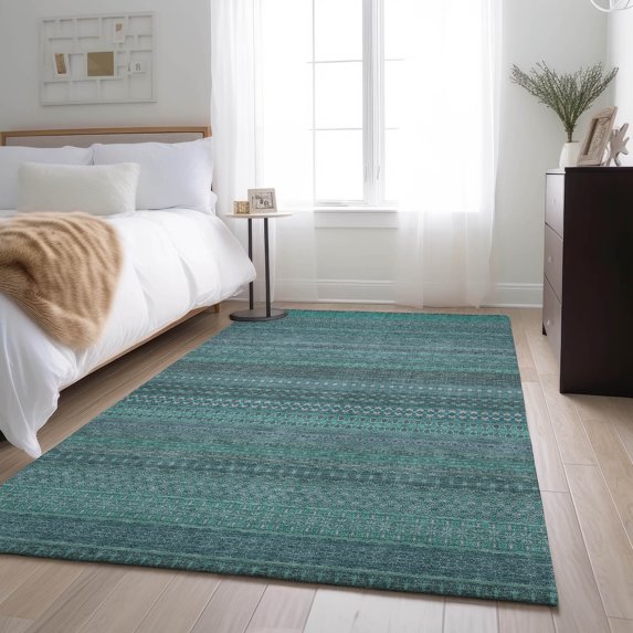 Addison Rugs Mayfield Washable Transitional Stripes Turquoise Rectangle Rug, 2'6" x 3'10"