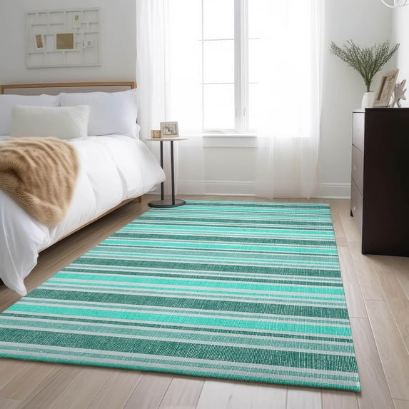 Addison Rugs Mayfield Washable Transitional Stripes Turquoise Rectangle Rug, 2'6" x 3'10"