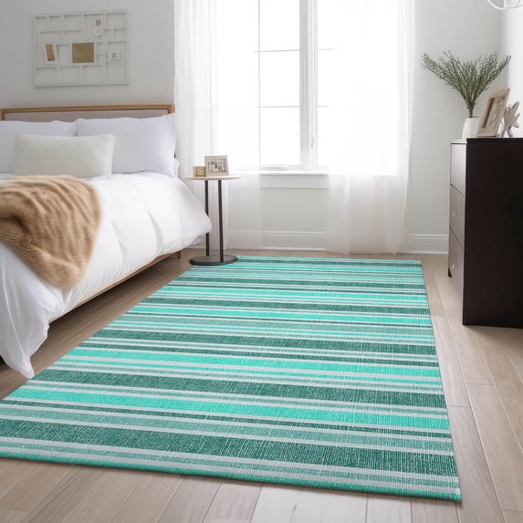 Addison Rugs Mayfield Washable Transitional Stripes Turquoise Rectangle Rug, 3' x 5'