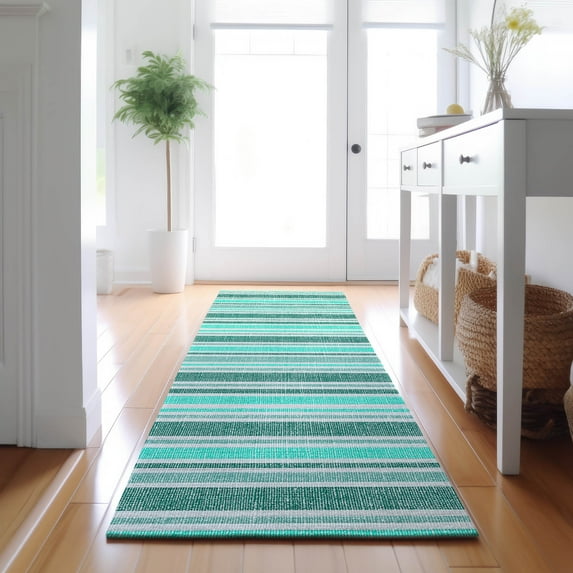 Addison Rugs Mayfield Washable Transitional Stripes Turquoise Runner Rug, 2'3" x 7'6"
