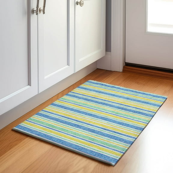 Addison Rugs Mayfield Washable Transitional Stripes Yellow Rectangle Rug, 1'8" x 2'6"