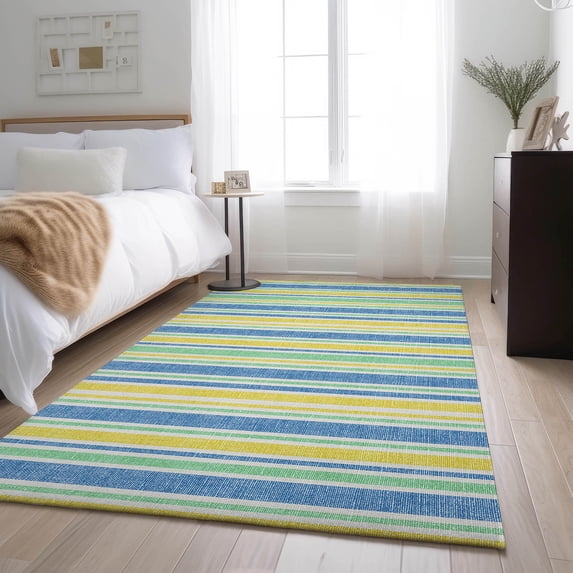Addison Rugs Mayfield Washable Transitional Stripes Yellow Rectangle Rug, 10' x 14'