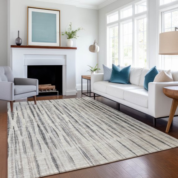 Addison Rugs Mayfield Washable Transitional Textured Stripes Beige Rectangle Rug, 2'6" x 3'10"