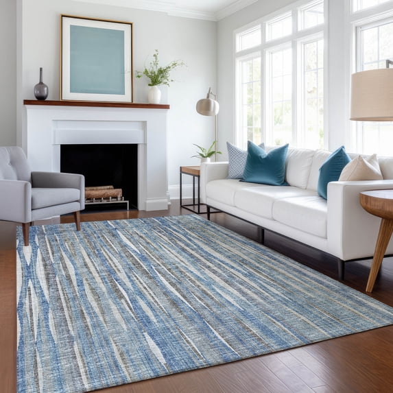 Addison Rugs Mayfield Washable Transitional Textured Stripes Blue Rectangle Rug, 2'6" x 3'10"