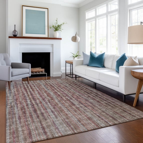 Addison Rugs Mayfield Washable Transitional Textured Stripes Burgundy Rectangle Rug, 9' x 12'