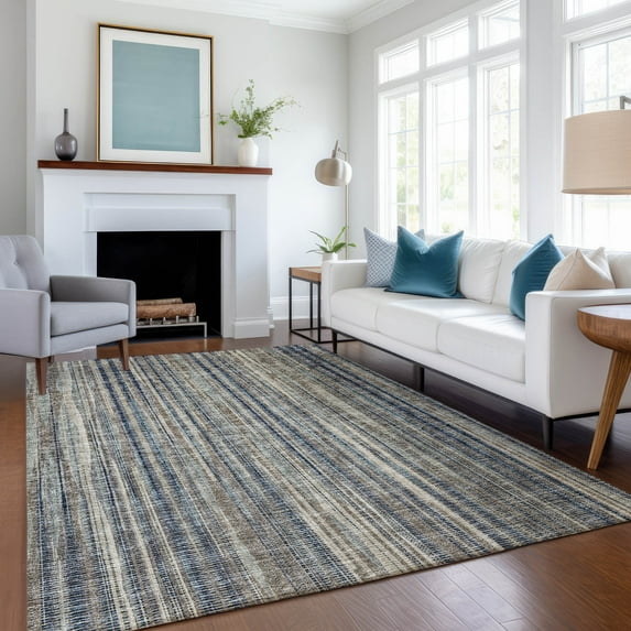Addison Rugs Mayfield Washable Transitional Textured Stripes Earth Rectangle Rug, 9' x 12'