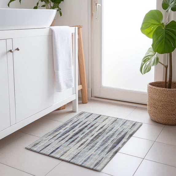 Addison Rugs Mayfield Washable Transitional Textured Stripes Ocean Rectangle Rug, 1'8" x 2'6"