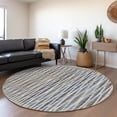 thumbnail image 1 of Addison Rugs Mayfield Washable Transitional Textured Stripes Ocean Round Rug, 8' x 8', 1 of 5