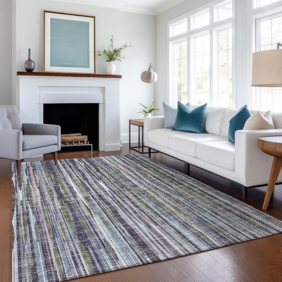 Addison Rugs Mayfield Washable Transitional Textured Stripes Plum Rectangle Rug, 10' x 14'