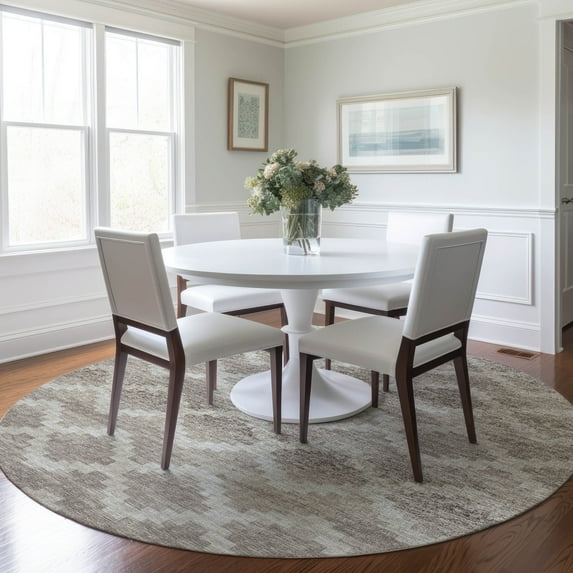 Addison Rugs Mayfield Washable Transitional Tribal, Diamond Tan Round Rug, 8' x 8'