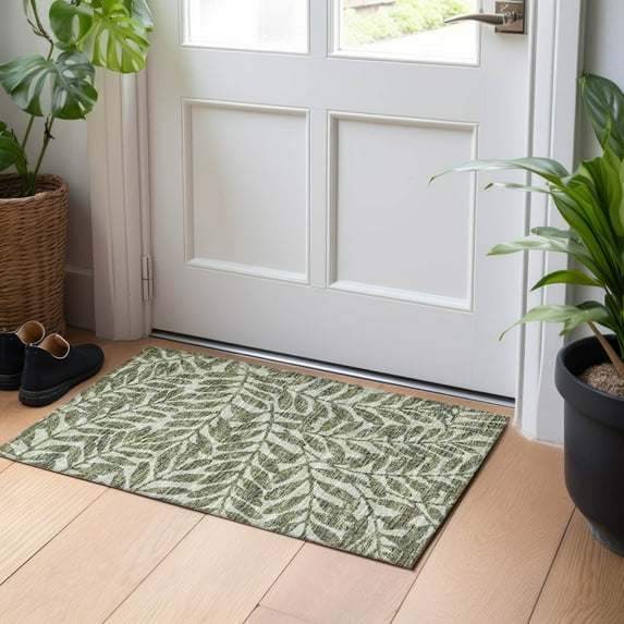 Addison Rugs Mayfield Washable Transitional Tropical, Leaves, Botanical Green Rectangle Rug, 1'8" x 2'6"
