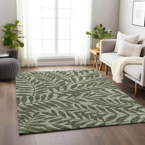 Addison Rugs Mayfield Washable Transitional Tropical, Leaves, Botanical Green Rectangle Rug, 3' x 5'