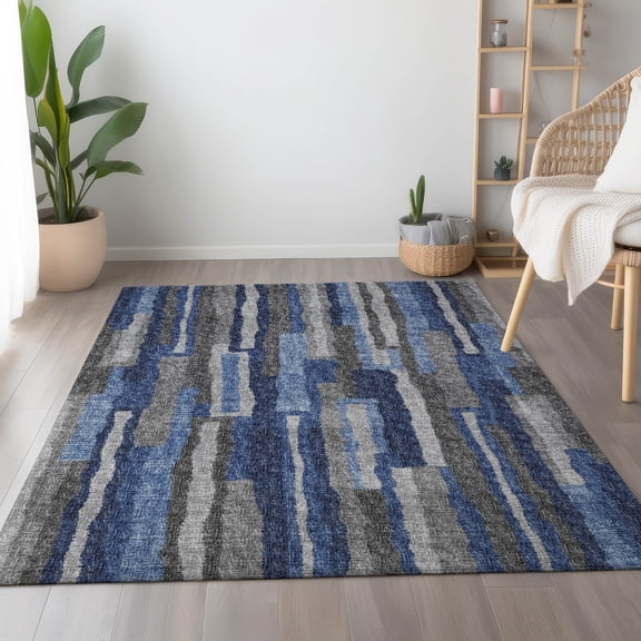 Addison Rugs Mayfield Washable Transitional Vertical Bars Blue Rectangle Rug, 8' x 10'