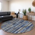 thumbnail image 1 of Addison Rugs Mayfield Washable Transitional Vertical Bars Blue Round Rug, 8' x 8', 1 of 5