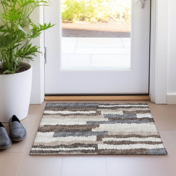 Addison Rugs Mayfield Washable Transitional Vertical Bars Earth Rectangle Rug, 1'8" x 2'6"