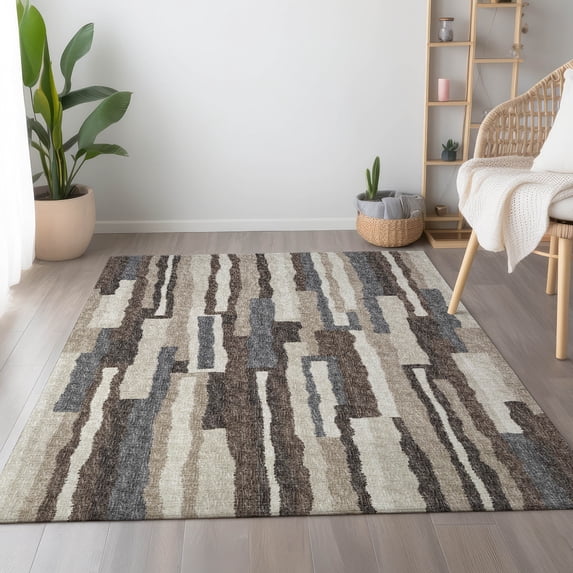 Addison Rugs Mayfield Washable Transitional Vertical Bars Earth Rectangle Rug, 3' x 5'