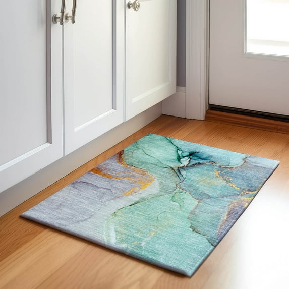 Addison Rugs Mayfield Washable Transitional Watercolors Teal Rectangle Rug, 1'8" x 2'6"