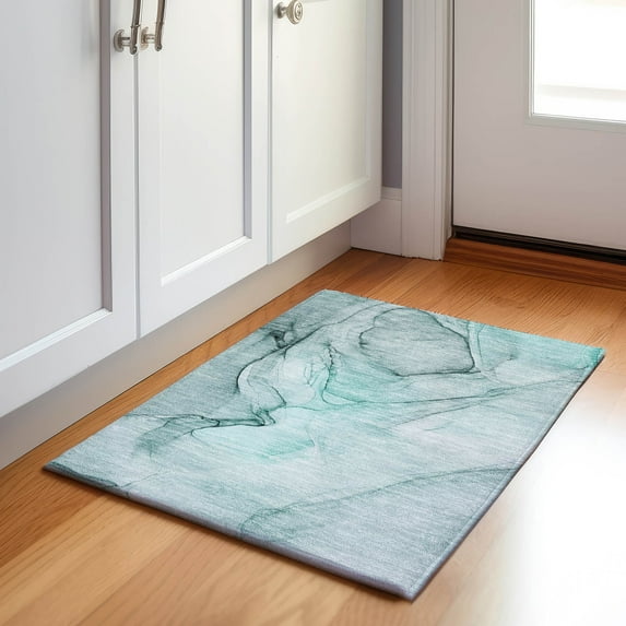 Addison Rugs Mayfield Washable Transitional Watercolors Teal Rectangle Rug, 1'8" x 2'6"