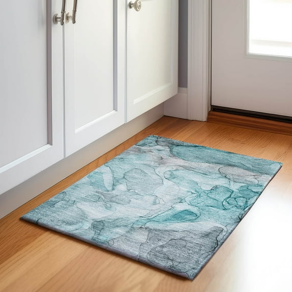 Addison Rugs Mayfield Washable Transitional Watercolors Teal Rectangle Rug, 1'8" x 2'6"