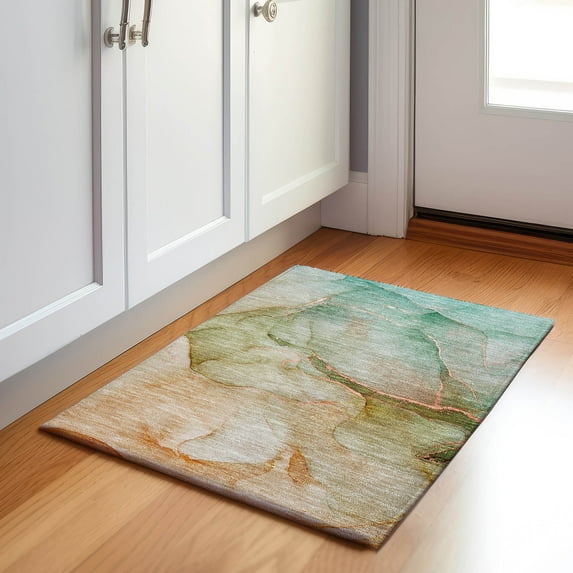 Addison Rugs Mayfield Washable Transitional Watercolors Teal Rectangle Rug, 1'8" x 2'6"