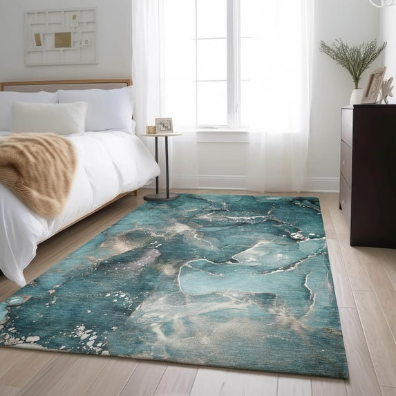 Addison Rugs Mayfield Washable Transitional Watercolors Teal Rectangle Rug, 2'6" x 3'10"