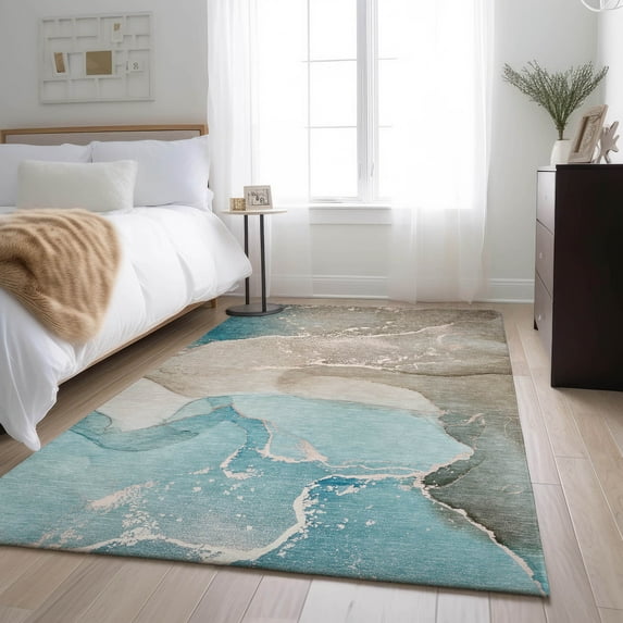 Addison Rugs Mayfield Washable Transitional Watercolors Teal Rectangle Rug, 3' x 5'