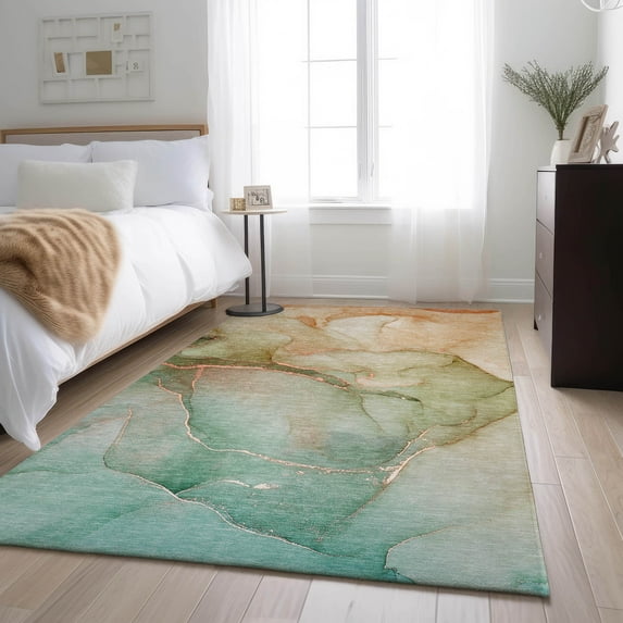 Addison Rugs Mayfield Washable Transitional Watercolors Teal Rectangle Rug, 3' x 5'