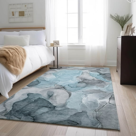 Addison Rugs Mayfield Washable Transitional Watercolors Teal Rectangle Rug, 5' x 7'6"