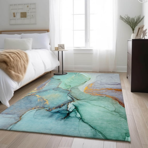 Addison Rugs Mayfield Washable Transitional Watercolors Teal Rectangle Rug, 5' x 7'6"