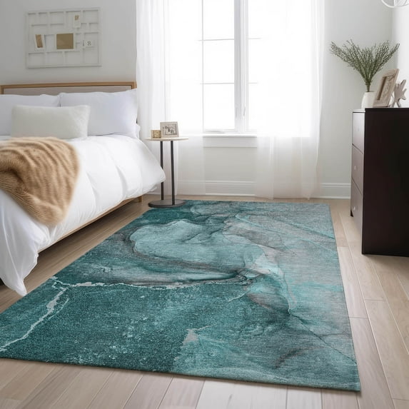 Addison Rugs Mayfield Washable Transitional Watercolors Teal Rectangle Rug, 5' x 7'6"